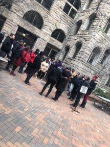 People gathered in the Allegheny County Courthouse courtyard