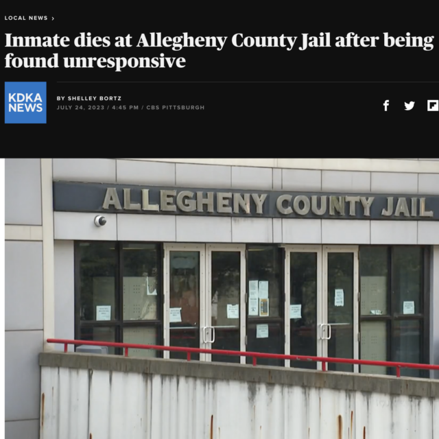 Inmate dies at Allegheny County Jail after being found unresponsive