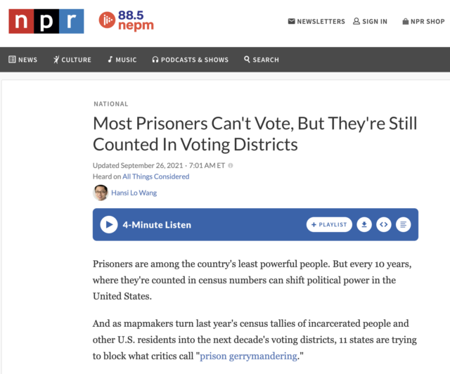 Most Prisoners Can't Vote, But They're Still Counted In Voting Districts