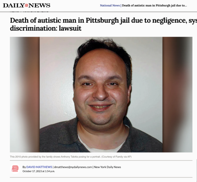Death of autistic man in Pittsburgh jail due to negligence, systemic discrimination: lawsuit