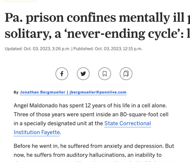 Pa. prison confines mentally ill people in solitary, a ‘never-ending cycle’: lawsuit