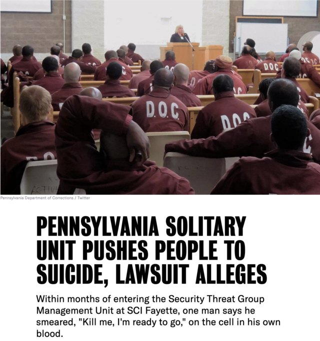 Pennsylvania Solitary Unit Pushes People to Suicide, Lawsuit Alleges