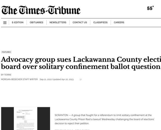 Advocacy group sues Lackawanna County election board over solitary confinement ballot question