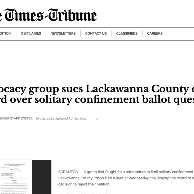 Advocacy group sues Lackawanna County election board over solitary confinement ballot question