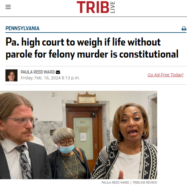 Pa. high court to weigh if life without parole for felony murder is constitutional