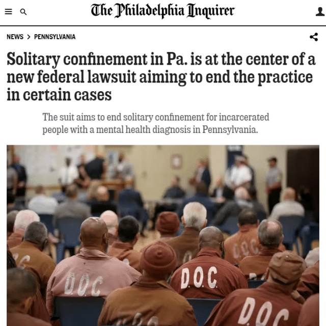 Solitary confinement in Pa. is at the center of a new federal lawsuit aiming to end the practice in certain cases