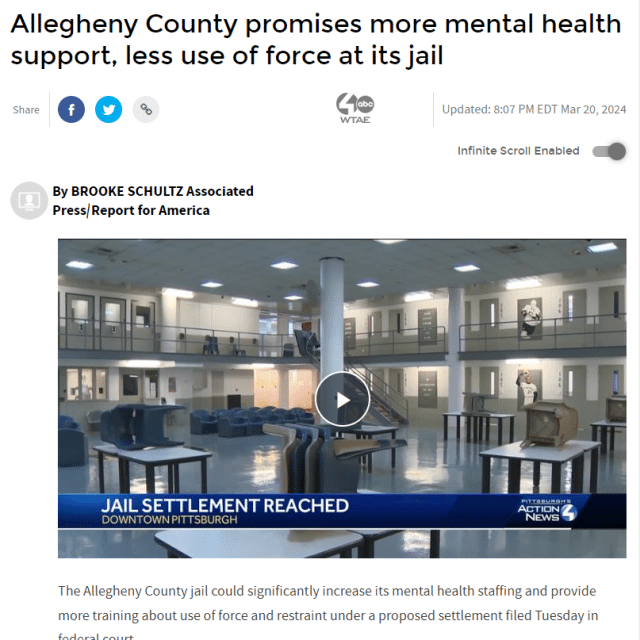 Allegheny County promises more mental health support, less use of force at its jail
