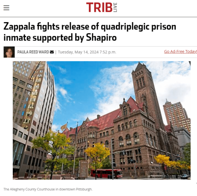 Zappala fights release of quadriplegic prison inmate supported by Shapiro