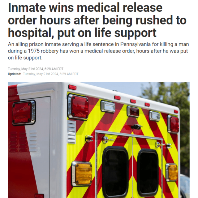 Inmate wins medical release order hours after being rushed to hospital, put on life support