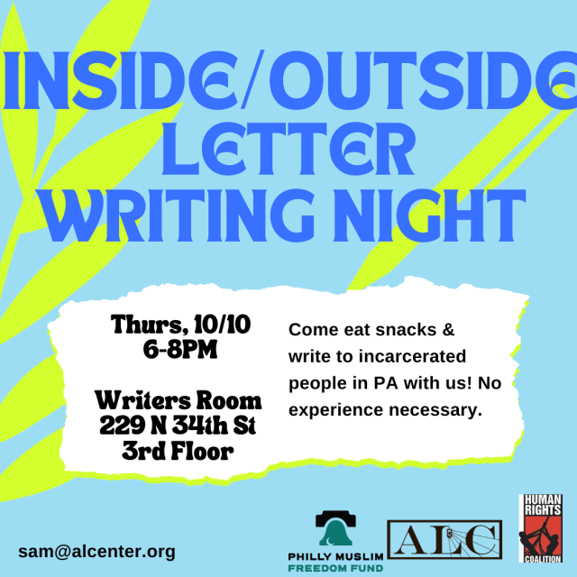 Oct. 10: Inside/Outside Letter Writing Night