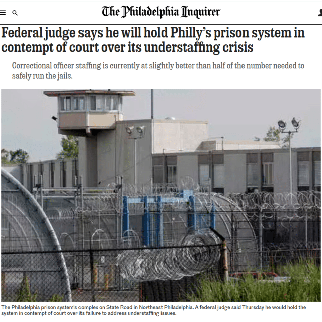 Federal judge says he will hold Philly’s prison system in contempt of court over its understaffing crisis