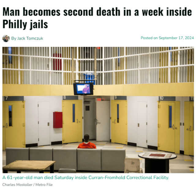 Man becomes second death in a week inside Philly jails