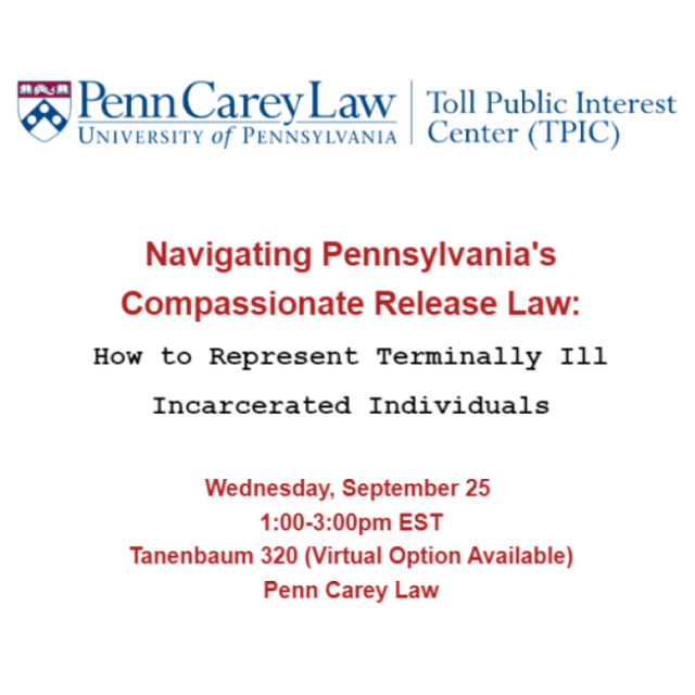 Sep. 25: CLE on Navigating Pennsylvania's Compassionate Release Law