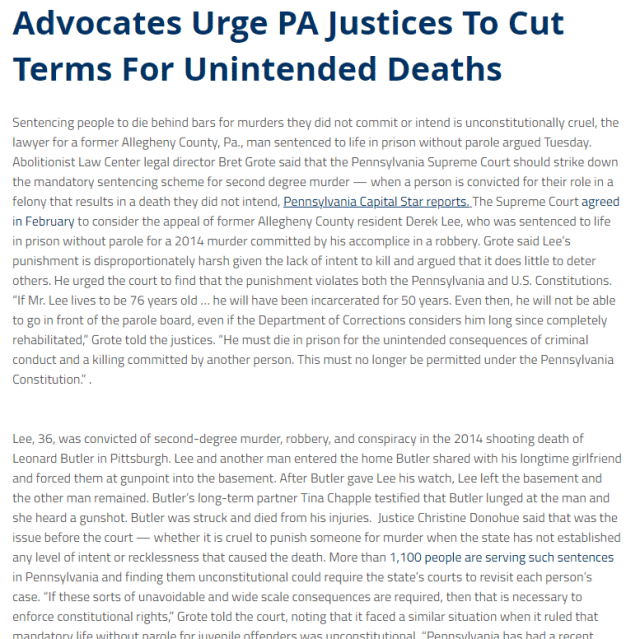 Advocates Urge PA Justices To Cut Terms For Unintended Deaths