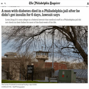 A man with diabetes died in a Philadelphia jail after he didn’t get insulin for 6 days, lawsuit says