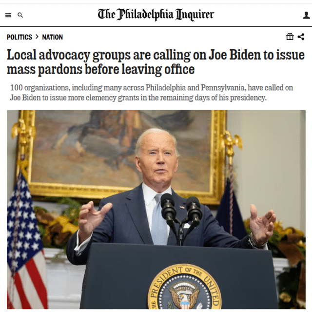 Local advocacy groups are calling on Joe Biden to issue mass pardons before leaving office