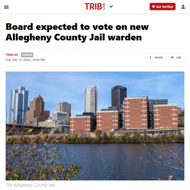 Board expected to vote on new Allegheny County Jail warden