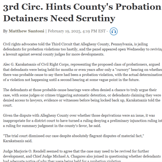 3rd Circ. Hints County's Probation Detainers Need Scrutiny