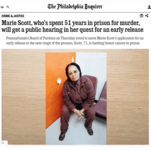 Marie Scott, who’s spent 51 years in prison for murder, will get a public hearing in her quest for an early release