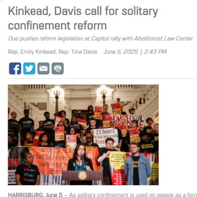 Kinkead, Davis call for solitary confinement reform