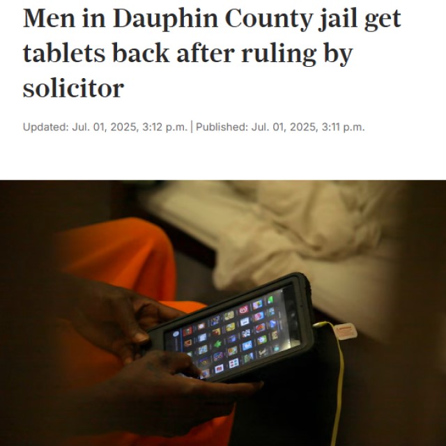 Men in Dauphin County jail get tablets back after ruling by solicitor