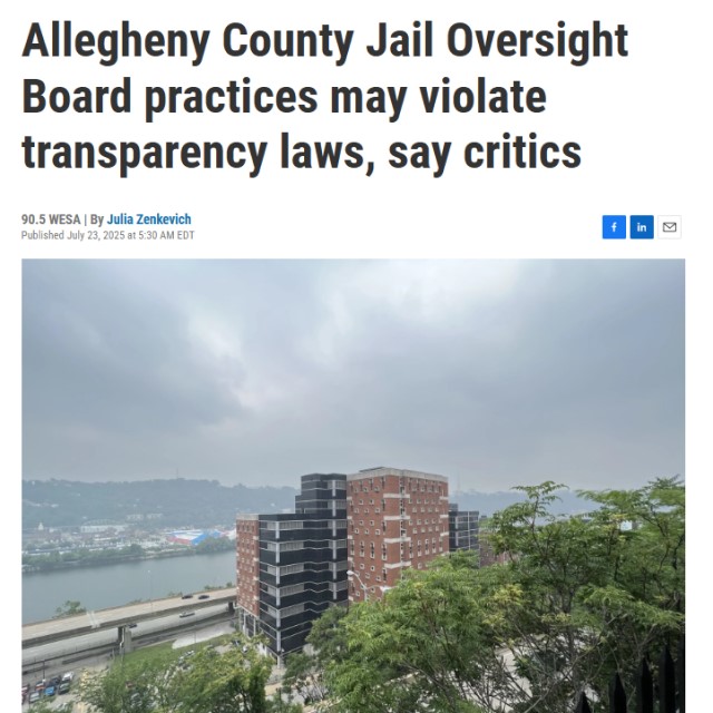 Allegheny County Jail Oversight Board practices may violate transparency laws, say critics