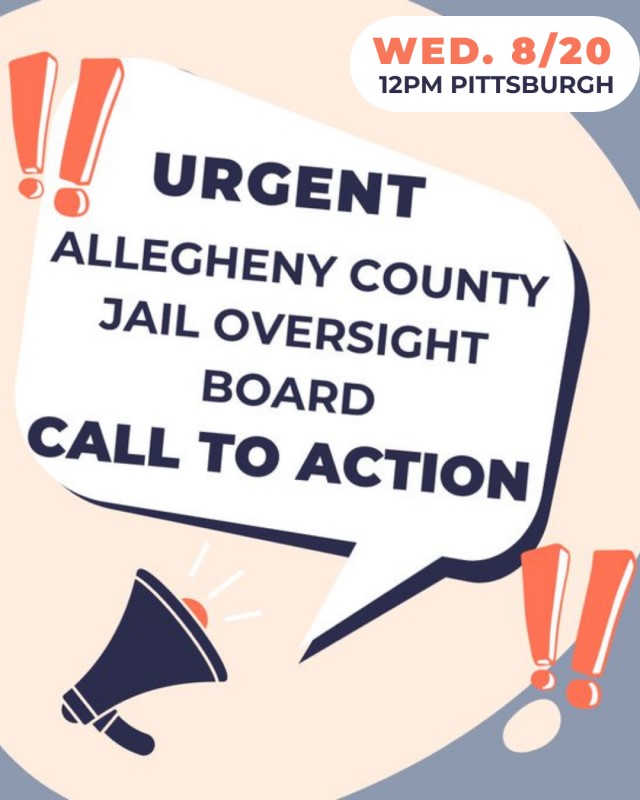 Aug. 20: Allegheny County Jail Oversight Board special meeting