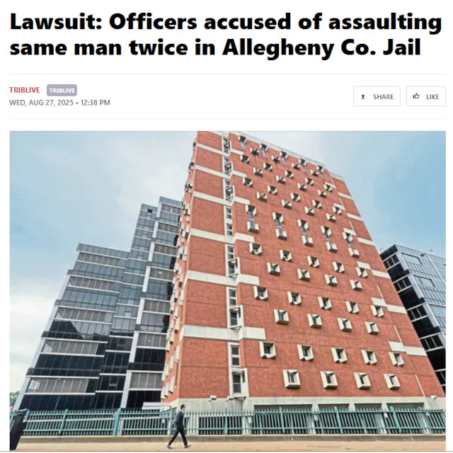 Lawsuit: Officers accused of assaulting same man twice in Allegheny Co. Jail