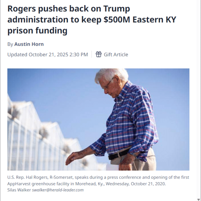 Rogers pushes back on Trump administration to keep $500M Eastern KY prison funding
