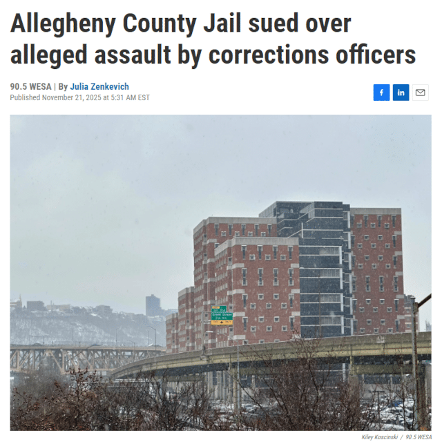 Allegheny County Jail sued over alleged assault by corrections officers