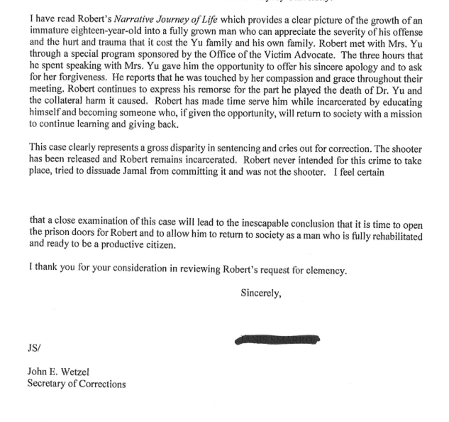 page 2 of 2021 letter to Lt. Governor Fetterman in support of Robert Allen's character from Robert's brother's former lawyer