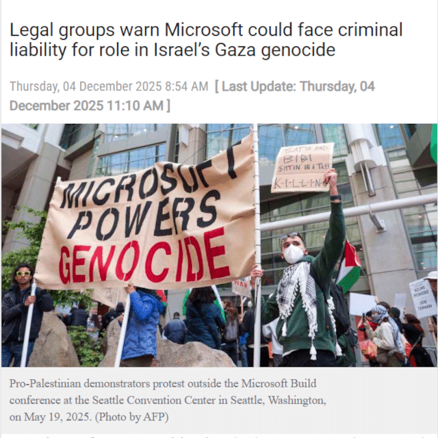 Legal groups warn Microsoft could face criminal liability for role in Israel’s Gaza genocide