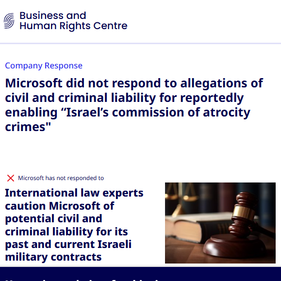 International law experts caution Microsoft of potential civil and criminal liability for its past and current Israeli military contracts