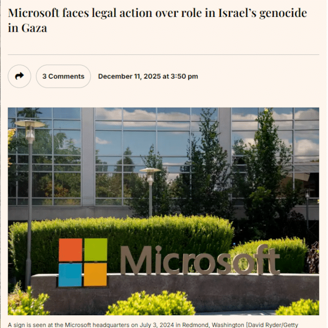 Microsoft faces legal action over role in Israel’s genocide in Gaza