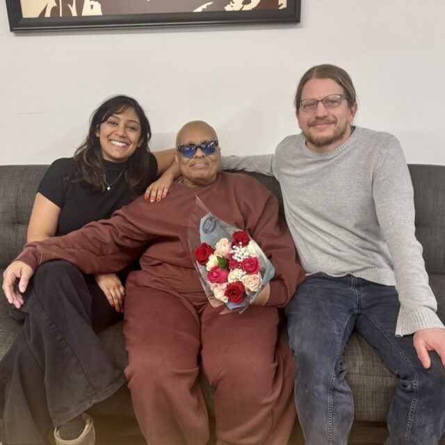 Marie "Mechie" Scott with ALC's Rupalee Rashatwar and Bret Grote at ALC's office the day of her release, January 7, 2026