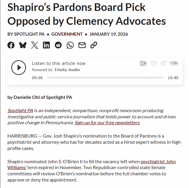 Shapiro’s Pardons Board Pick Opposed by Clemency Advocates