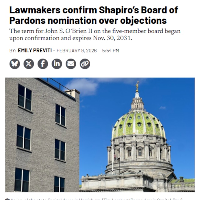Lawmakers confirm Shapiro’s Board of Pardons nomination over objections