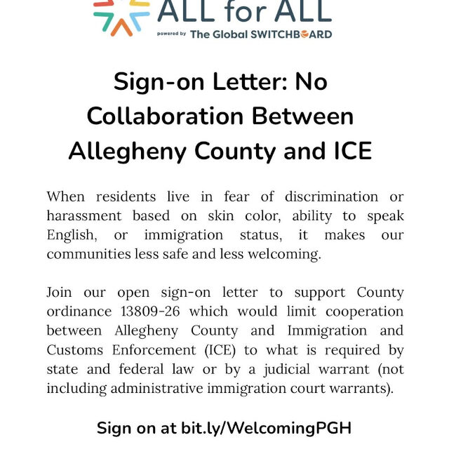 Feb. 10: No ICE Collaboration Between Allegheny County and ICE – New ordinance