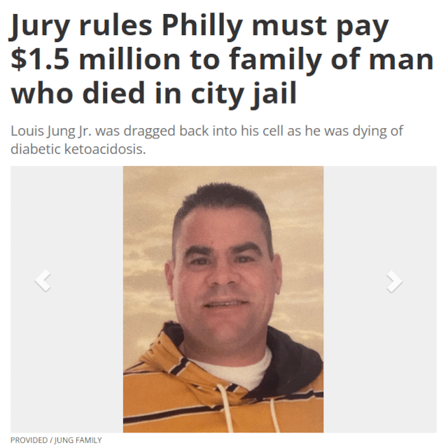 Jury rules Philly must pay $1.5 million to family of man who died in city jail