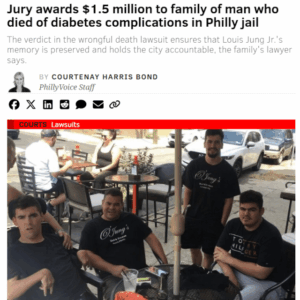 Jury awards $1.5 million to family of man who died of diabetes complications in Philly jail