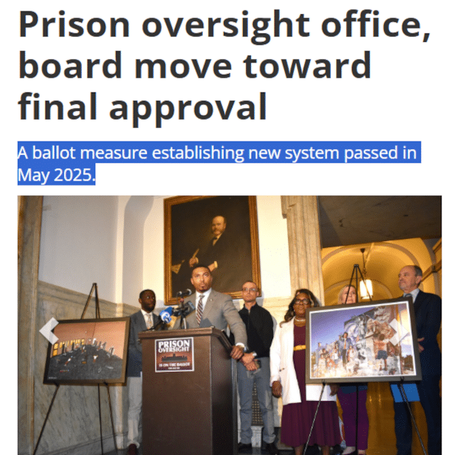 Prison oversight office, board move toward final approval